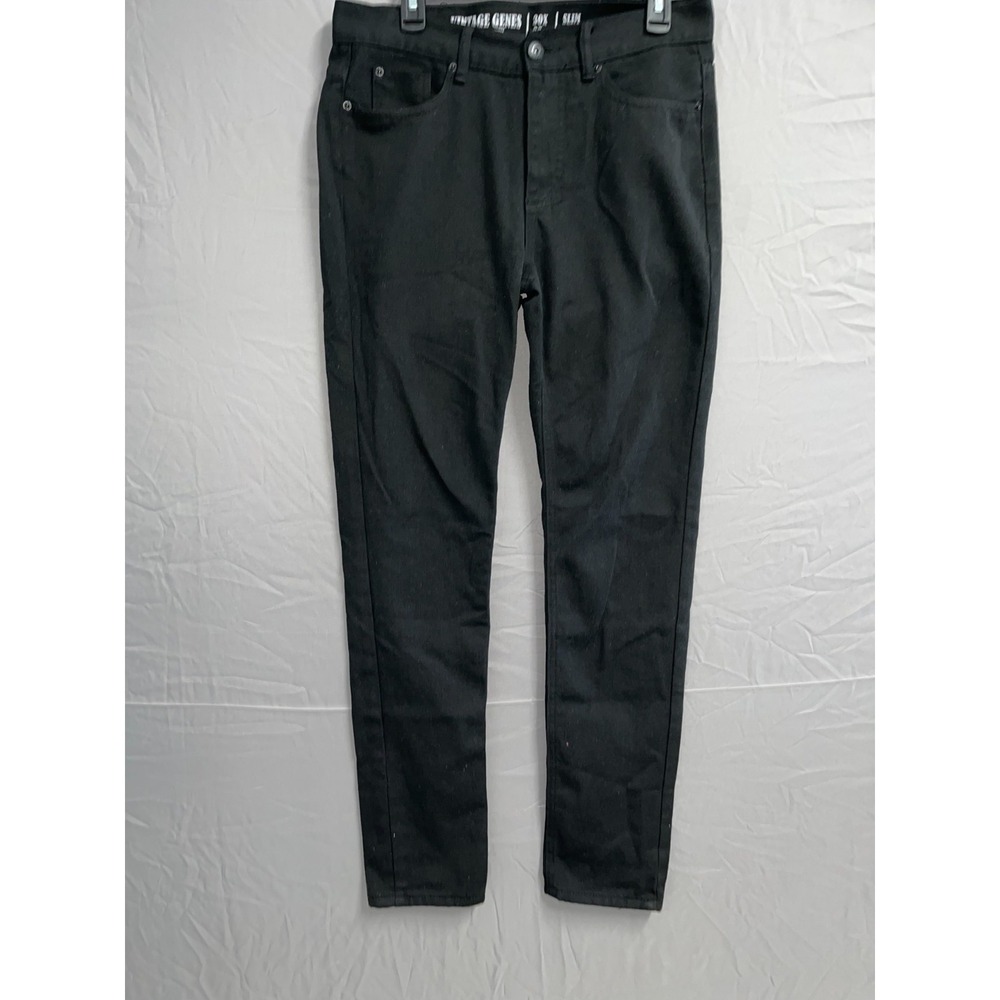 Vintage Gene Jeans Mens 30x32 Black Denim Cotton Stretch Slim Fit Straight‎ Leg